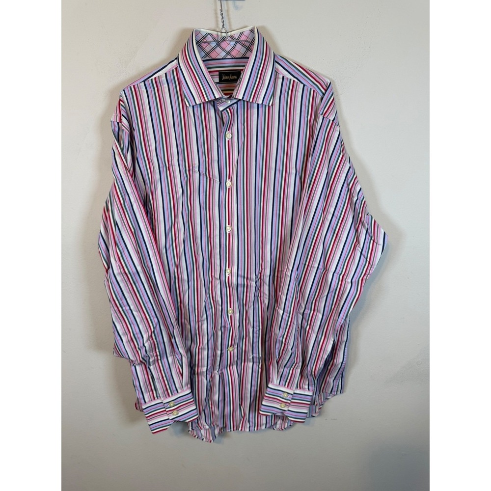 Neiman Marcus Mens Button Down Shirt Striped Multicolor XL